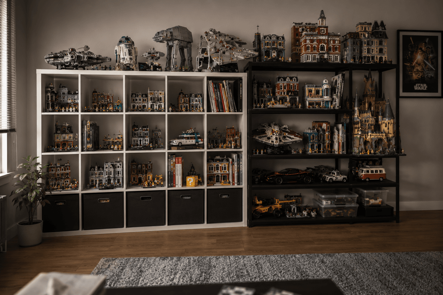 Generic shelving with a cluttered LEGO collection